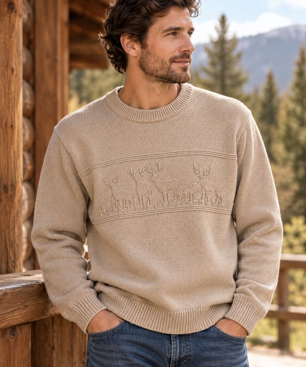 Woolrich Tan Embossed Deer Sweater size M